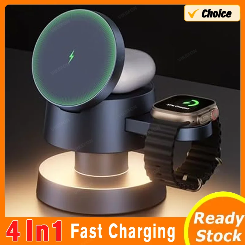 4 in 1 Magnetic Light Phone Wireless Charger Stand For iPhone 16 15 14 13 12 Pro Max Apple Watch 9 8 Airpods Pro Fast Charging