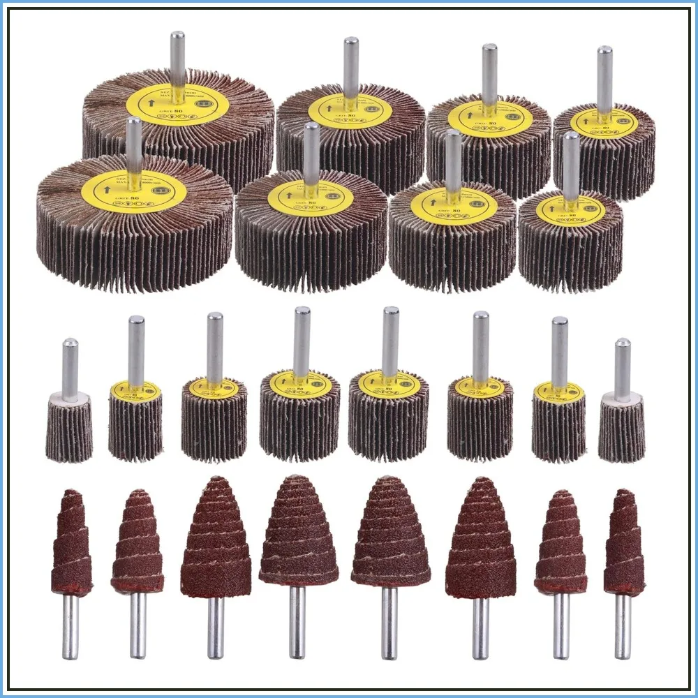 

24 Pcs Abrasive Flap Wheel Sander Set, 80 Grit Aluminum Oxide, 1/4" Shank for Drill & Die Grinder, Rust Removal