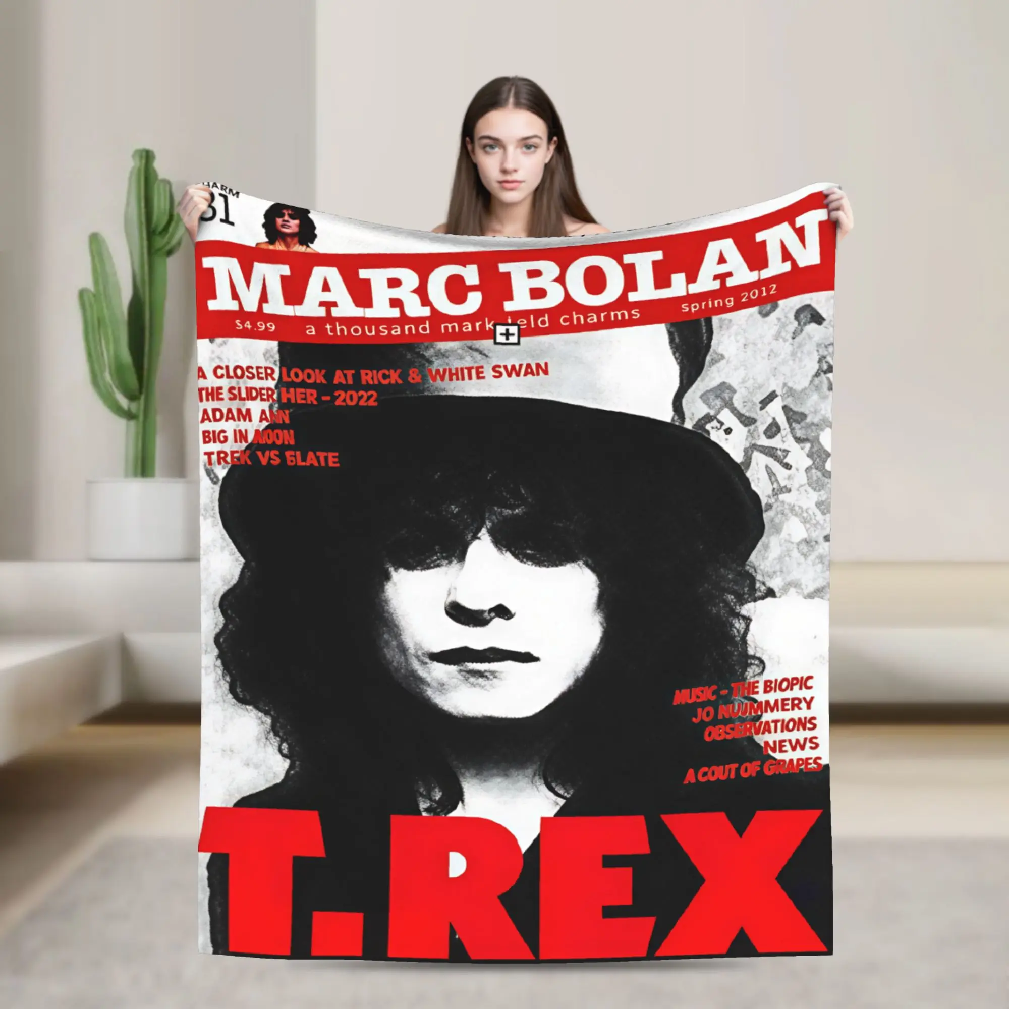 Mark Bolan T-REX Soft Warm Blankets  Airplane Travel Plush Throw Blanket Pattern Outdoor Flannel Bedspread Sofa Bed Cover