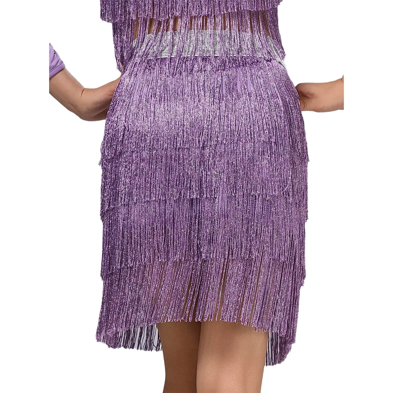 

Women Fringe Swing Latin Tango Tassel Skirts Dancewear Shiny Elastic Waistband Tiered Skirt Dance Costume for Chacha Rumba Samba
