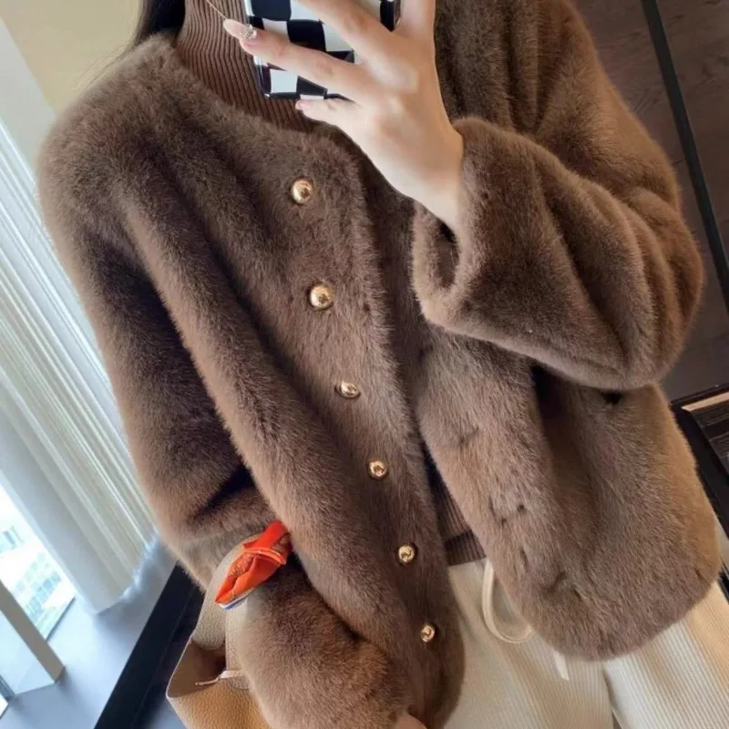Fashion New Short Round Neck Long Sleeve Eco-friendly Jacket Retro Solid Color Versatile Warm Women's Top with Temperament