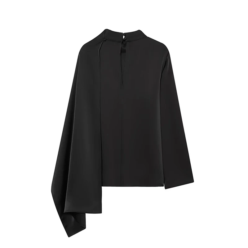 YENKYE 신상 2026 여성 숄 디자인 새틴 블라우스 긴 소매 봄 하이 스트리트 우아한 탑