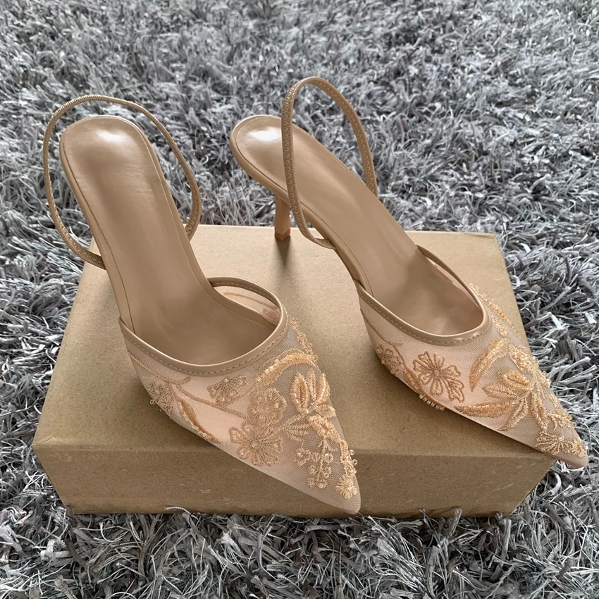 Nuolaian Sandales à talons hauts en maille noire brodée 4
