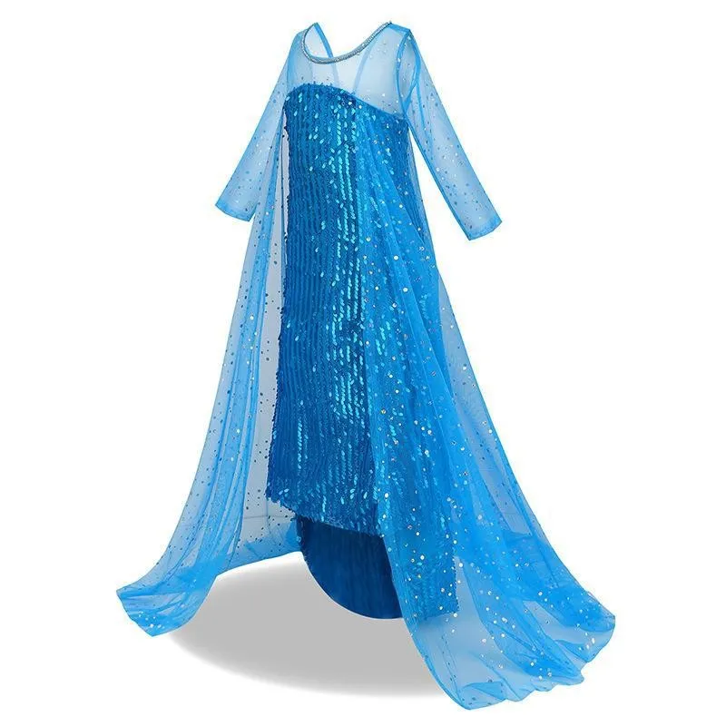 Disney Elsa Dress Kids Cosplay Costumes Sequined Mesh Ball Gown Carnival Party Frozen Prom Gown Children Princess Dress for Girl