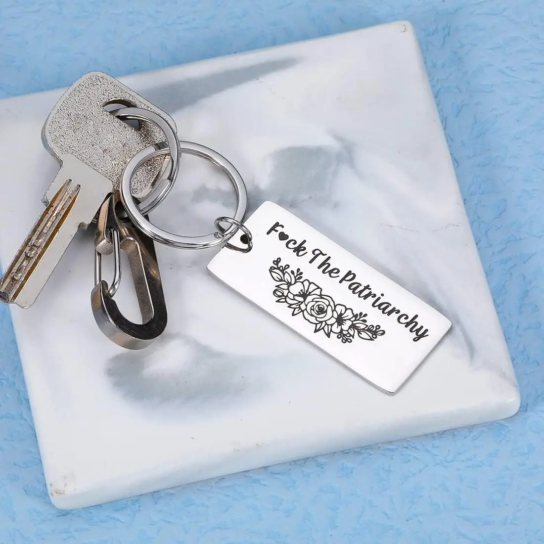 F**k The Patriarchy Keychain Inspirational Gift for Best Friend Her Women Feminist Stocking Stuffers Her Activist Gift for Girl view 4