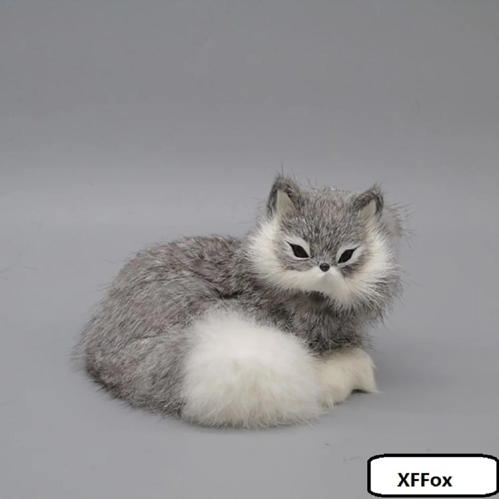 Gray Fox Plush Toy Realistic Simulation Curling Fox Model Collectible Gift Approx. 16x11.5x13 Cm Soft Furry Plastic