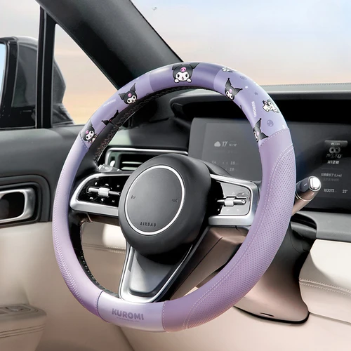 Sanrio Kawaii Kuromi My Melody Anime protector para volante de coche de felpa adecuado para capó de volante de 37-38Cm lindos accesorios para coche