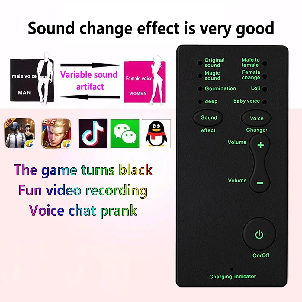 Cambiador de voz de micrófono, 7 cambios de sonido diferentes, adaptador de micrófono de voz de juego para PS4, Xbox, PC, teléfono, tableta, portátil