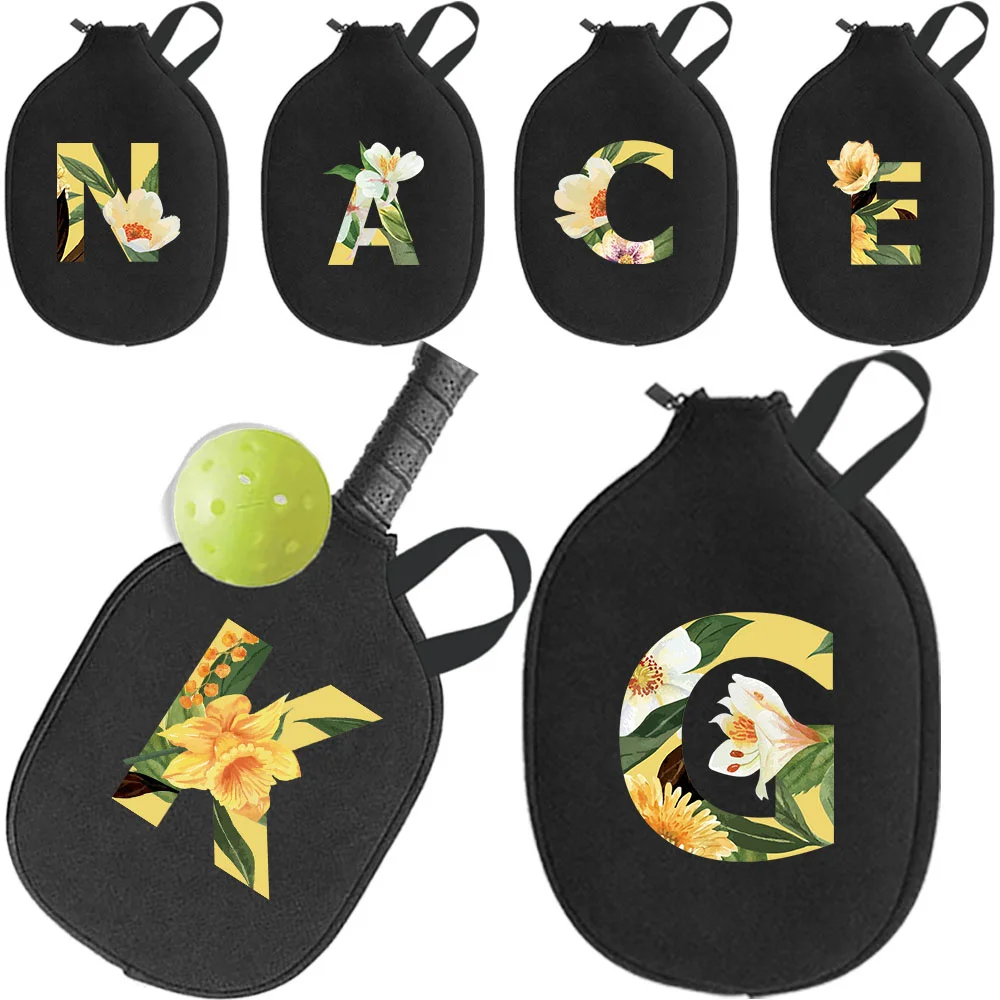 

Pick Ball Bag Zippered Racket Organizer Bags Mesh Pickle Handbag Paddle Pouch Storage Pocket Floral Letter Printed Series