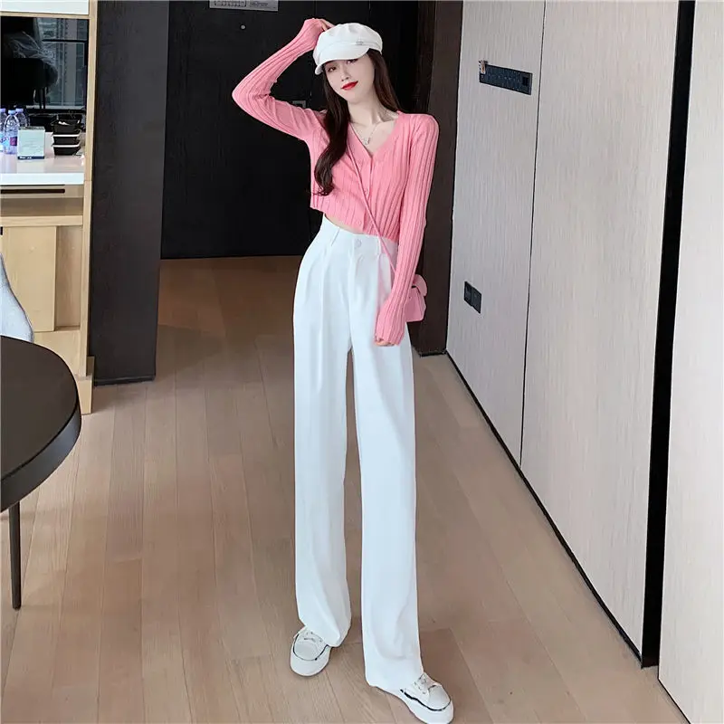 

Trousers Woman Baggy Clothing Wide Leg Womens Pants Office White Zipper Work Tailoring Loose Cotton Elastic G Outfits New In 90s