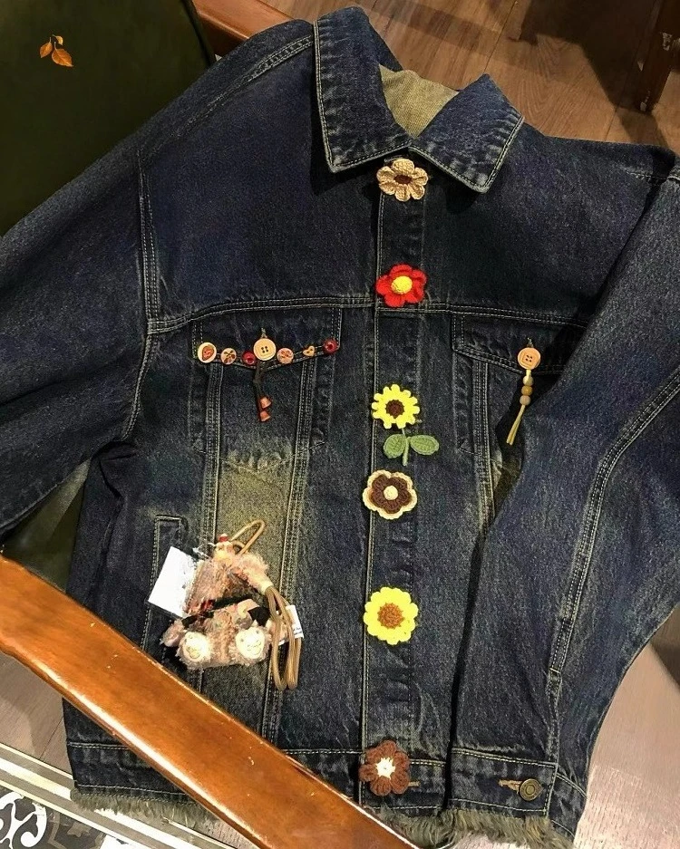 American Vintage Jean Jacket Women Long Sleeve Zipper Harajuku Safari Denim Short Coats 2000s Retro Clothing Outwear Chic