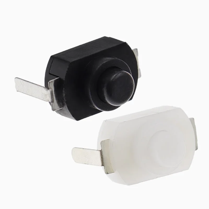 Flashlight switch 1208YD self-locking black bent foot/flat foot bipin 16340 button switch white copper foot