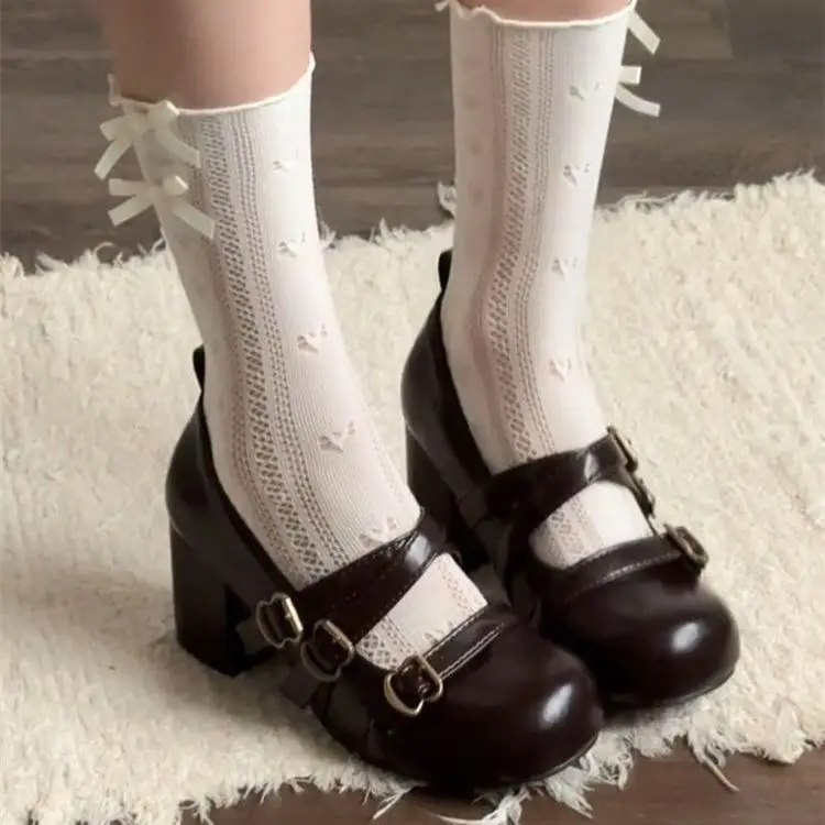 

Женские туфли Мэри Джейн в ретро-британском стиле, увеличивающие рост, элегантные, с круглым носком, во французском стиле, с перекрестной пряжкой, на толстом каблуке, балетки