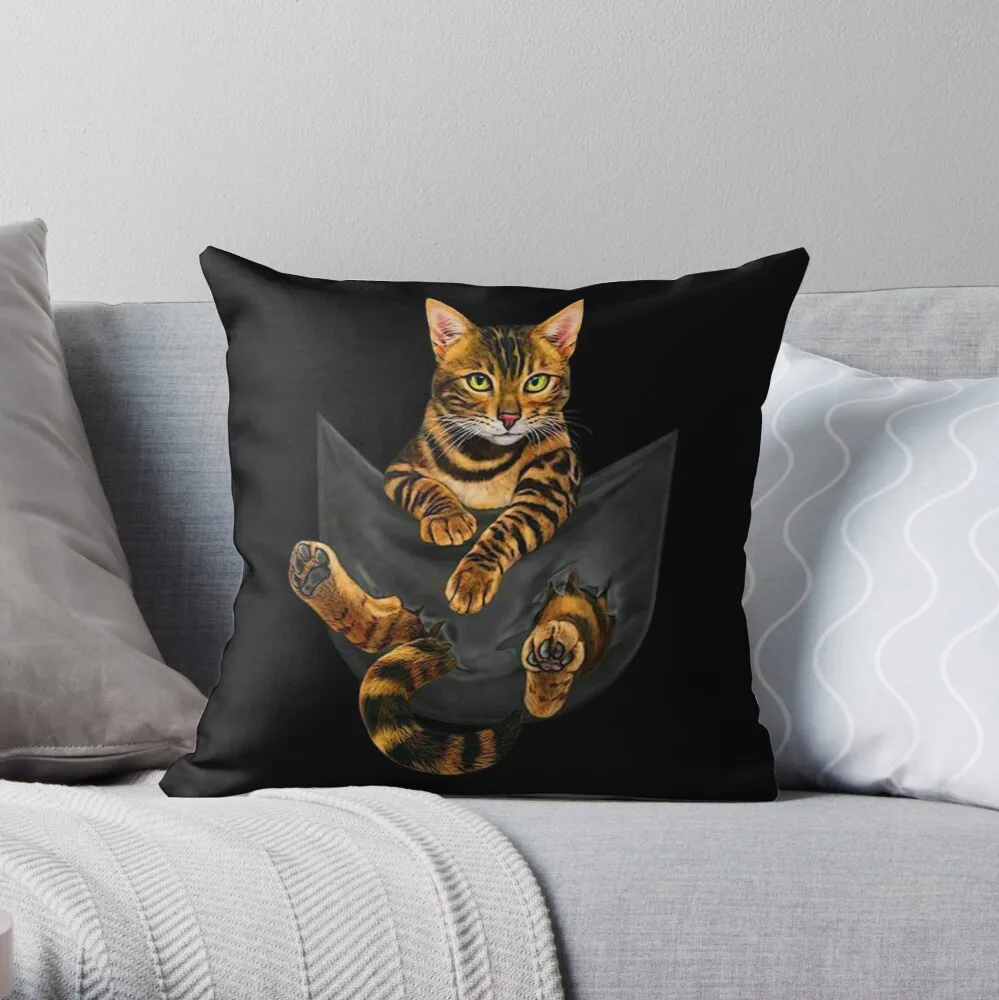 

Cat Bengal Inside Pocket Funny CatThrow Pillow Decorative Sofa Cushions Sofa Cushions Cover