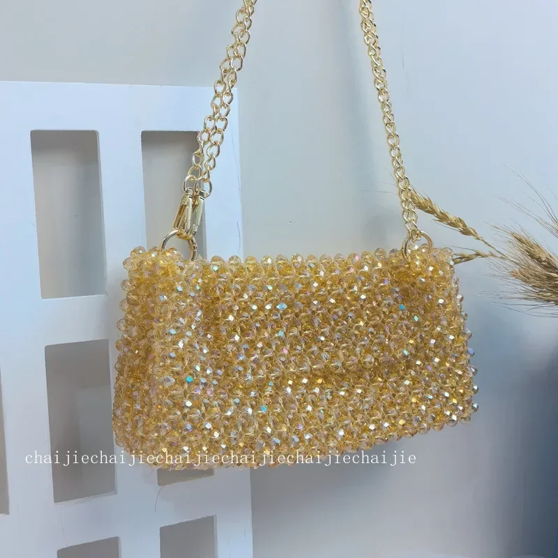 Fashionable High-end Texture Beaded Woven Chain Women's Shoulder Bags Customized New Crystal Bag Luxurious Banquet Handbag