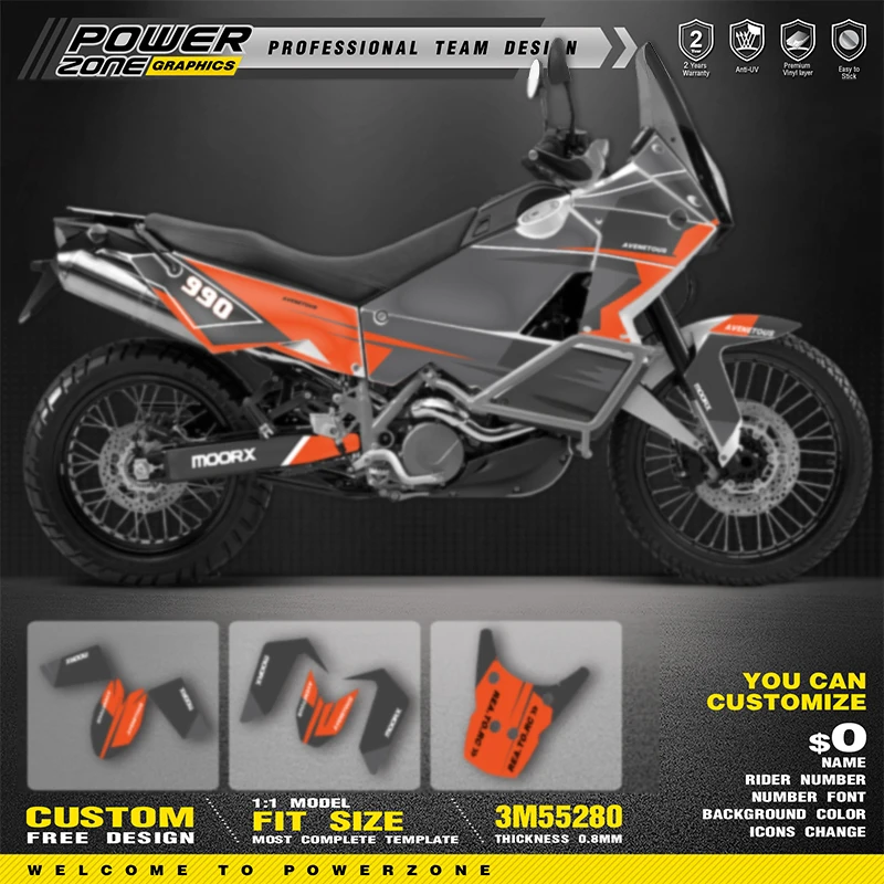 

PowerZone Custom Team Graphics Backgrounds Decals for Stickers Kit For ADVENTURE 2003-2016 ADV990 Motorcycle Stickers 010