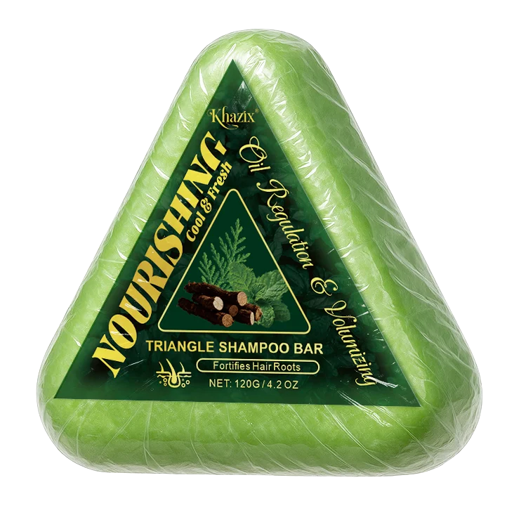 قالب شامبو صابون المثلث الأخضر مع عشب عثماني - قالب شامبو صلب من أوراق السرو الطبيعية للعناية بالشعر العشبي الطبيعي والراحة. #5