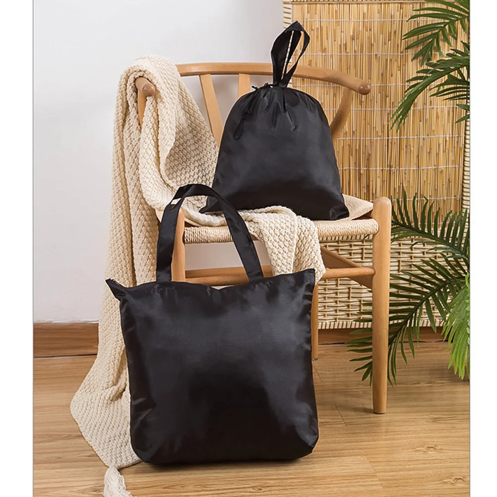 

2pcs Eco-Friendly Polyester Shopping Bag Large Capacity Drawstring Storage Pouch Portable Folding Organizer For Home Outdoor