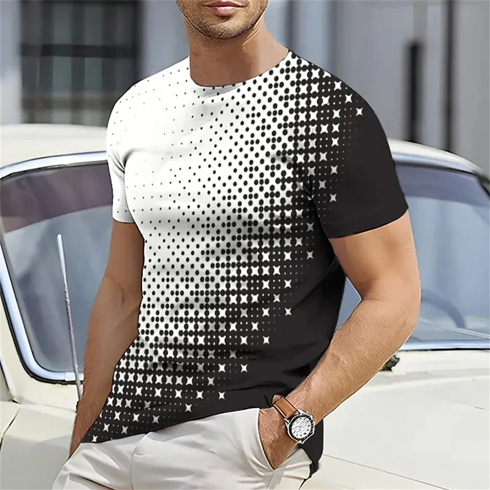 

Summer Men Top Loose Plus Size Clothing Daily Casual Short Sleeve Dot Pattern Men T-Shirt Simple Gradient Print T-Shirt Fashion