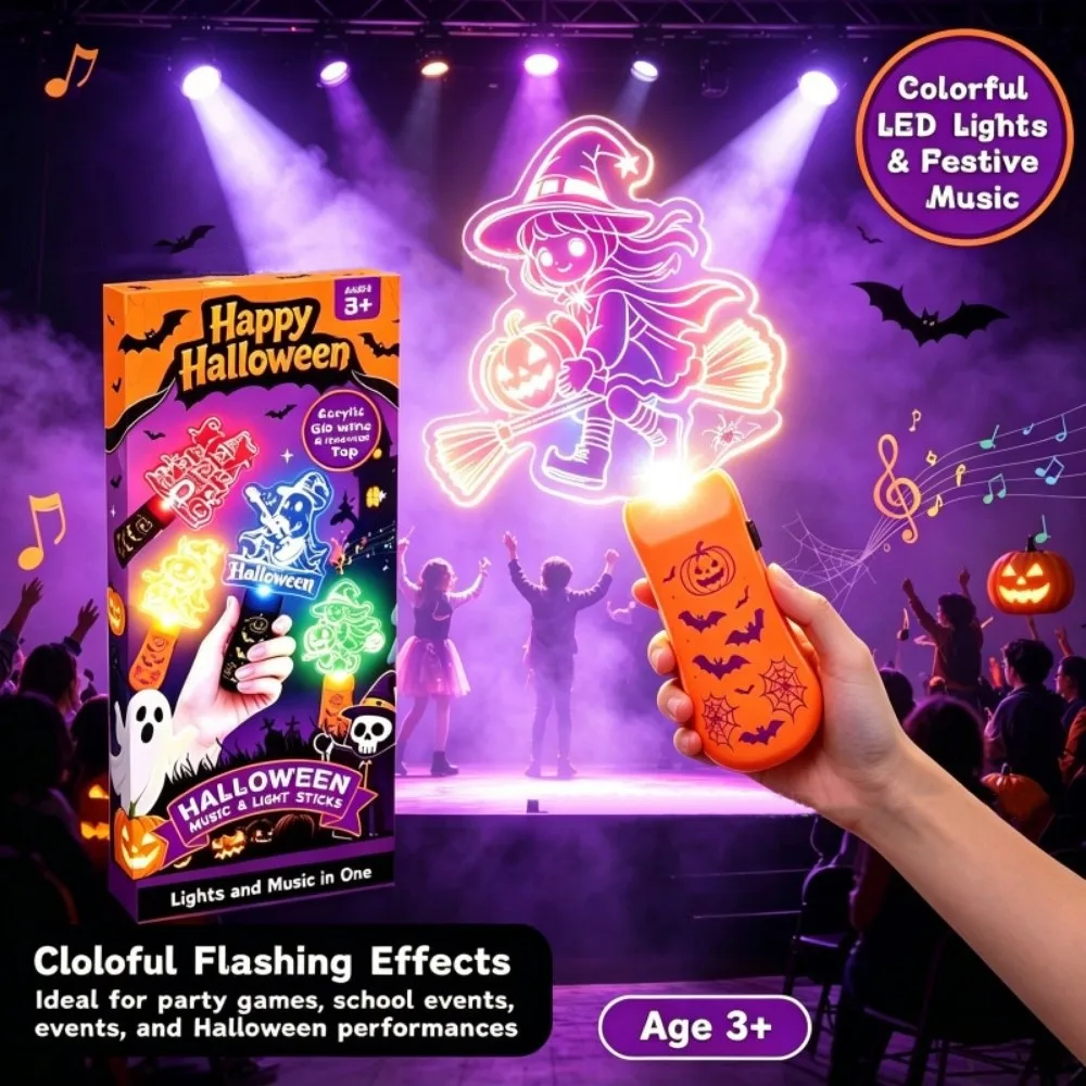 Halloween Lamp LED Glow Sticks with Sound Santa Claus Colorful Mini Handheld Night Lights Snowman Elk