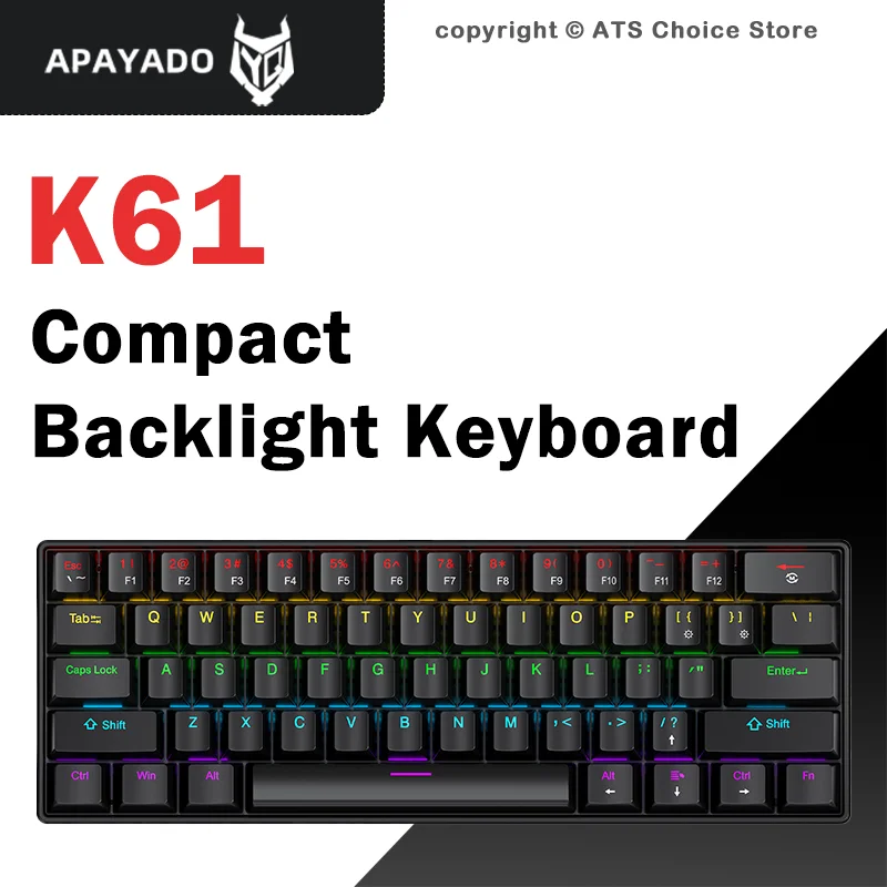APAYADO K61 61 Keys Wired Mechanical Keyboard, 60% layout Mini RGB Gaming Keyboard, Red/Blue Switch, Compact for PC Laptop