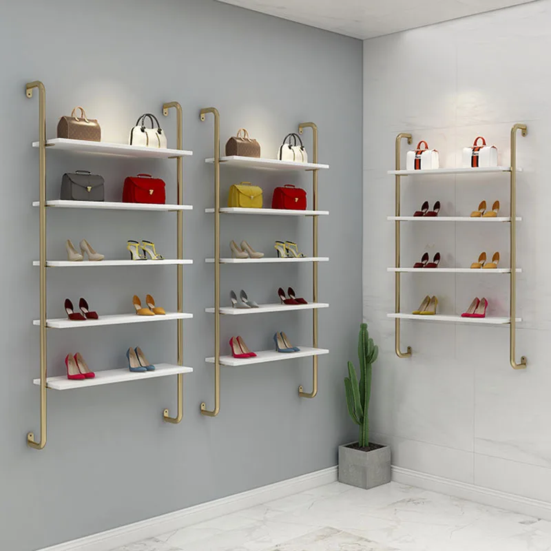 Shoe store shoe rack display rack, wedding dress window multi-layer shelf, women's clothing store bag rack, solid wood upper
