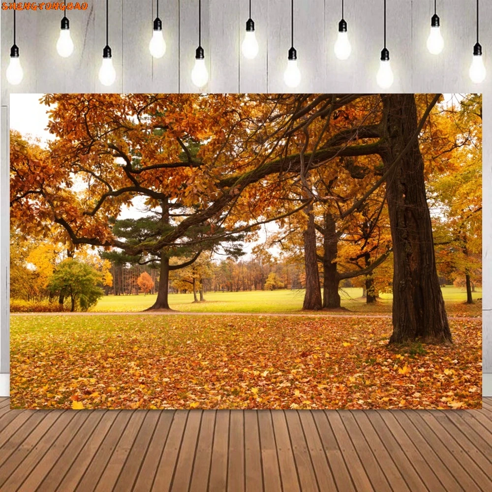 Autumn Forest Natural Scenery Backdrop Fall Maple Leaves Harvest Thanksgiving Party Wedding Baby Portrait Photography Background