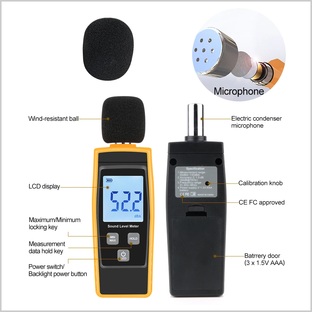 SYXLIF Decibel Meter Noise Measuring Instrument db Meter 30~130dB Mini Audio Sound Level Meter Decibel Monitor Noise Meter