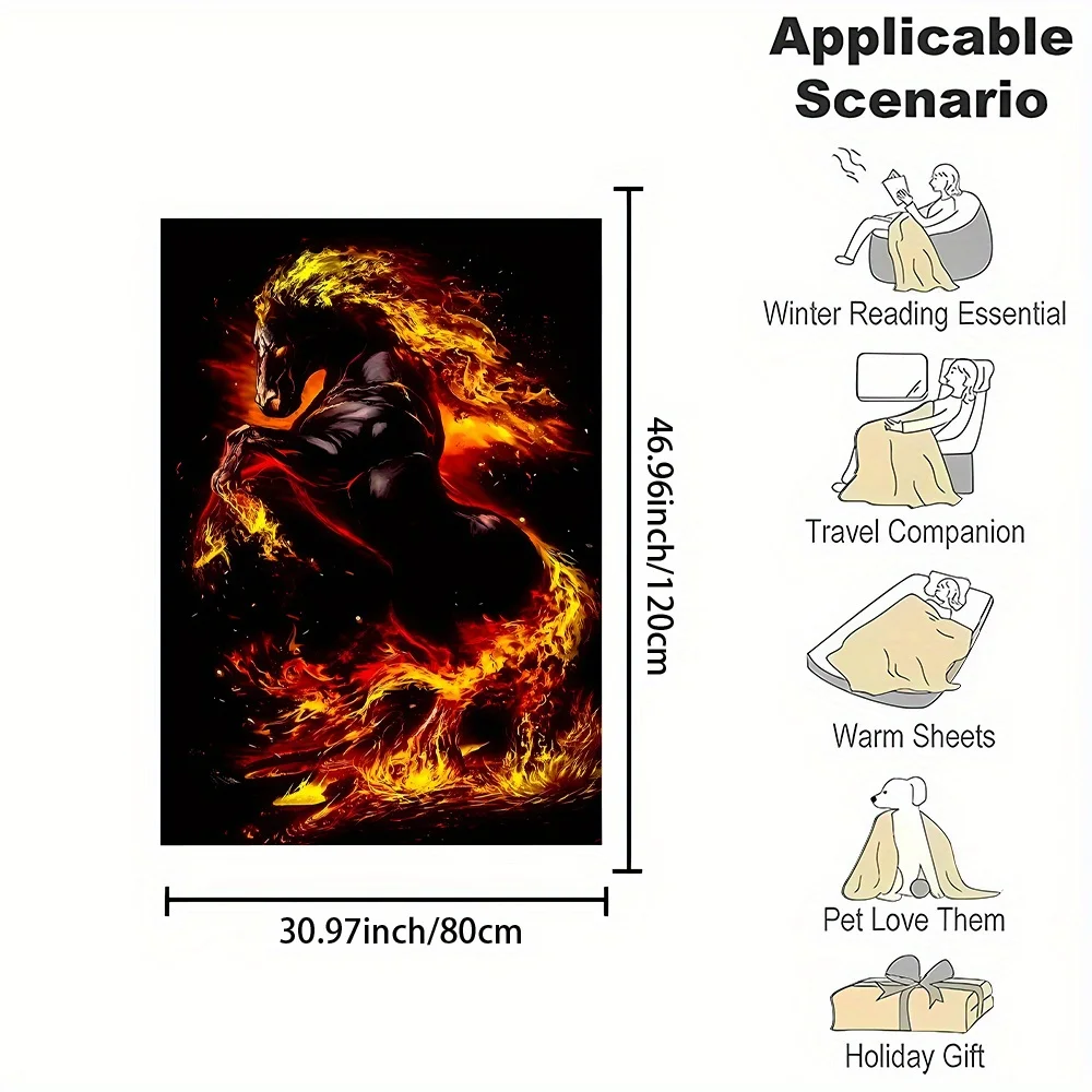 Cozy Black & Golden Flame Horse Print Reversible Flannel Throw Blanket - Ultra-Soft, Warm & Lightweight All-Season Luxury Bedspr
