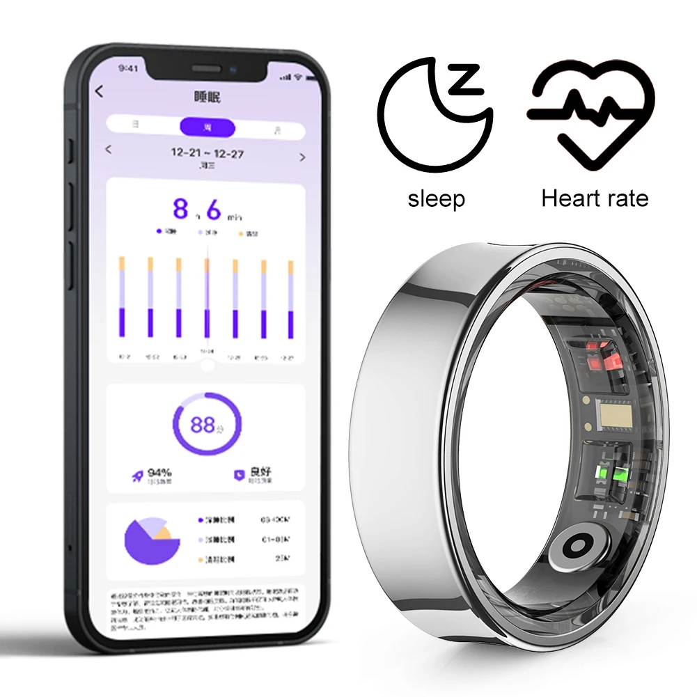 R09 Smart Ring for Health Monitoring with Heart Rate Blood Oxygen Sleep Tracking and Charging Case for Men and Women