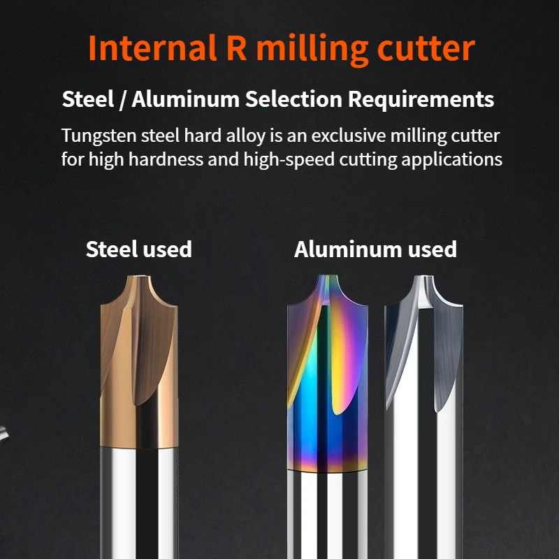 KD CNC Inner R Milling Cutter 4 Flutes Carbide R Angle Aluminum end mill DLC coating chamfering reverse R cutter R0.2-R6 EndMill
