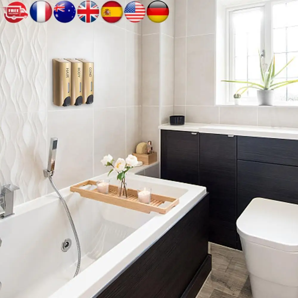 

Triple 350ml Liquid Soap Dispensers Multi-Purpose Wall-Mount Shampoo and Conditioner Dispenser Heat-Resistant Large Capacity