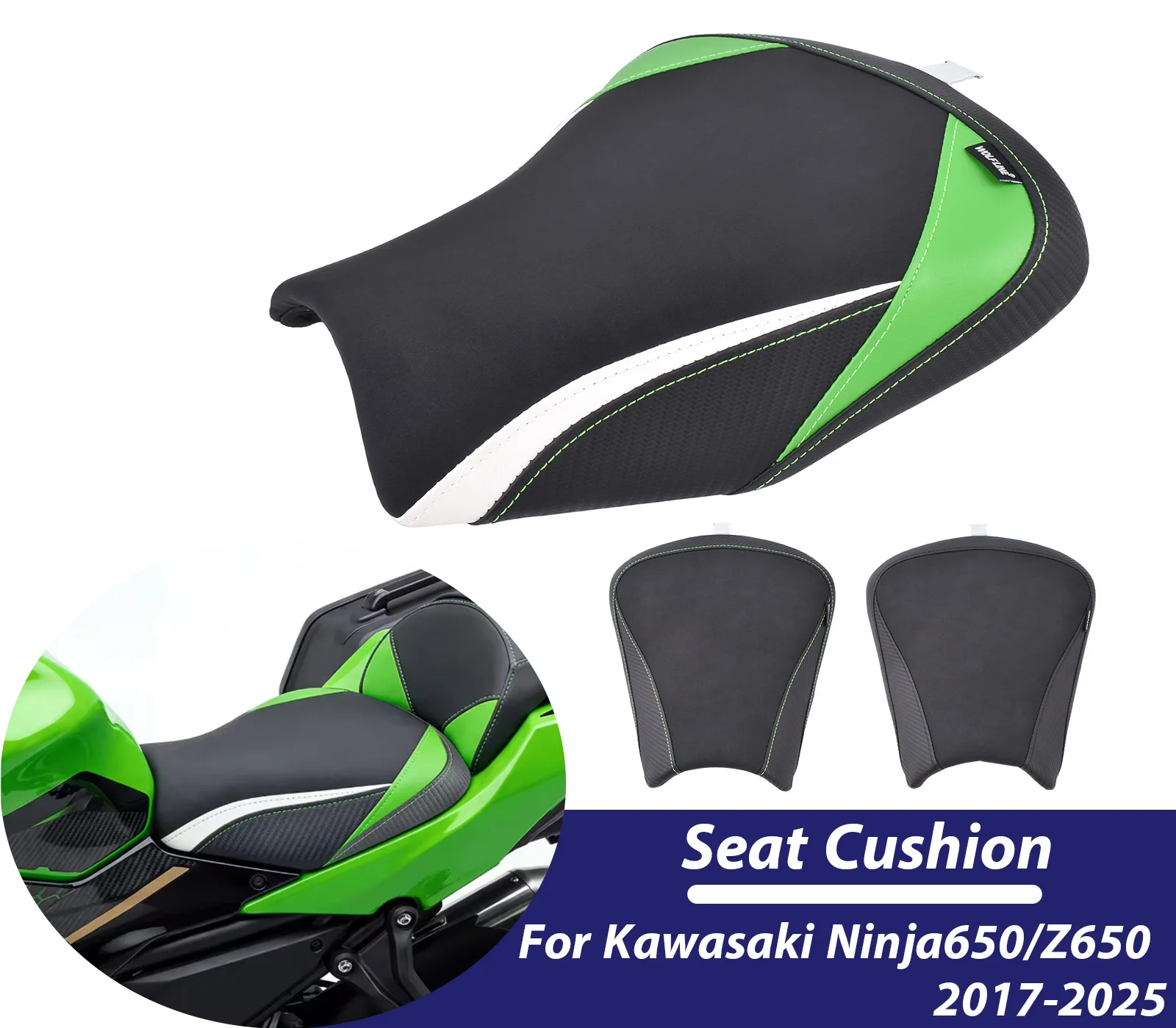 

﻿ Motorcycle Seat For Kawasaki Ninja650 2017-2025 2024 Z650 Front Rider Driver Rider Passenger Solo Seat Cushion Pad ﻿