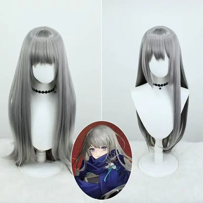 Anime East of Berlin Cosplay Wig Dark Gray Long Straight Hair Heat Resistant Synthetic Wig With Rose Net Daily Party Cosplay Wig