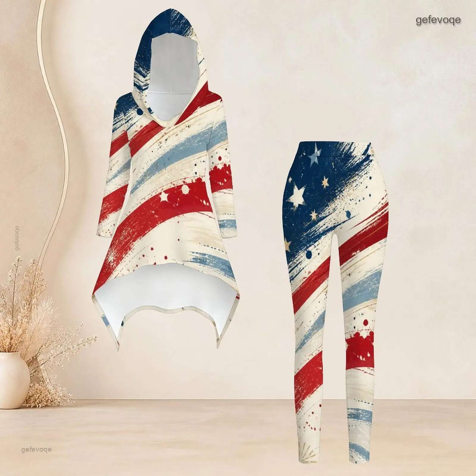Fashion Women Casual 2 Piece Set Hooded Long Sleeve Hi Lo Asymmetrical Tunic Top Matching High Waist Slim Leggings T Daily Suit