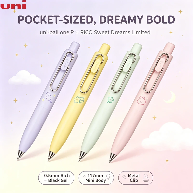 uni-ball one P RiCO Sweet Dreams 0.5mm Black Gel Pen,Pocket Size,Quick Dry Bold Ink,Low Center Gravity Smooth Write,For Planners