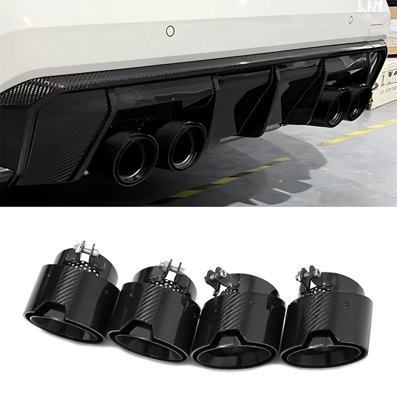 4 PCS/lot Carbon Fiber Exhaust Tips For BMW M2 M3 M4 G80 G82 G83 G87 M Performance Stainless Steel Exhaust System Tailpipe