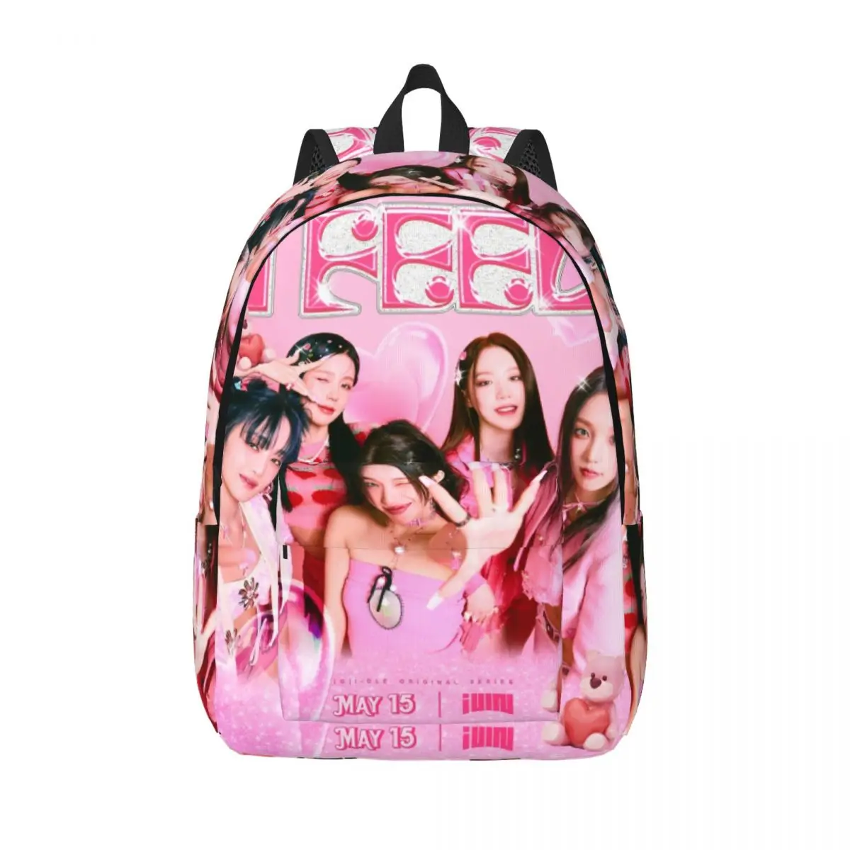 Mochila Clássica K-Pop com Bolso, High School Hiking, Mochila de Viagem para Homens e Mulheres, Sacos de Lona Universitária G, I-Dle, Grupo Feminino