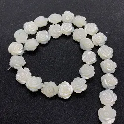 Natural Seawater Shell Carved Rose Beads 8/10/12mm White Butterfly Beads Through Hole Beads Charm DIY Jewelry Bracelet Accessory