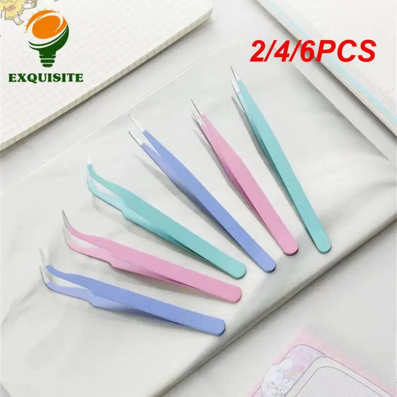 2/4/6PCS Tweezer Elbow/straight End Stainless Steel Clip For Nail Stickers Long-lasting Durable Nail Art Tool