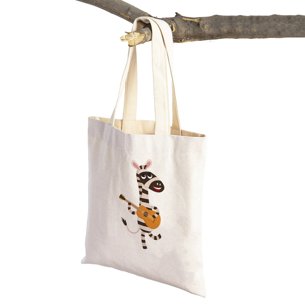 Cute Cartoon Zebra Lion Tiger Fox Squirrel Bear Bunny Sheep Animal Women Shopping Bags Canvas Shopper Bag Tote Handbag