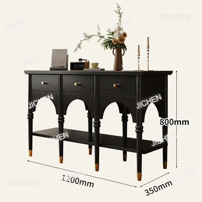 프랑스식 맞춤형 레스토랑 콘솔 테이블, 블랙 원목 서랍장이 있는 레트로 유니크 콘솔 테이블 (B&B용)