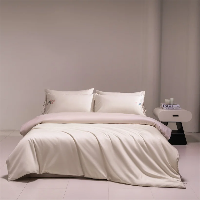 Embroidered Floral Luxury Egyptian Cotton Bedding Set Double Queen King Size Solid Duvet Cover Bed Sheet Set Fitted Sheet 1000TC