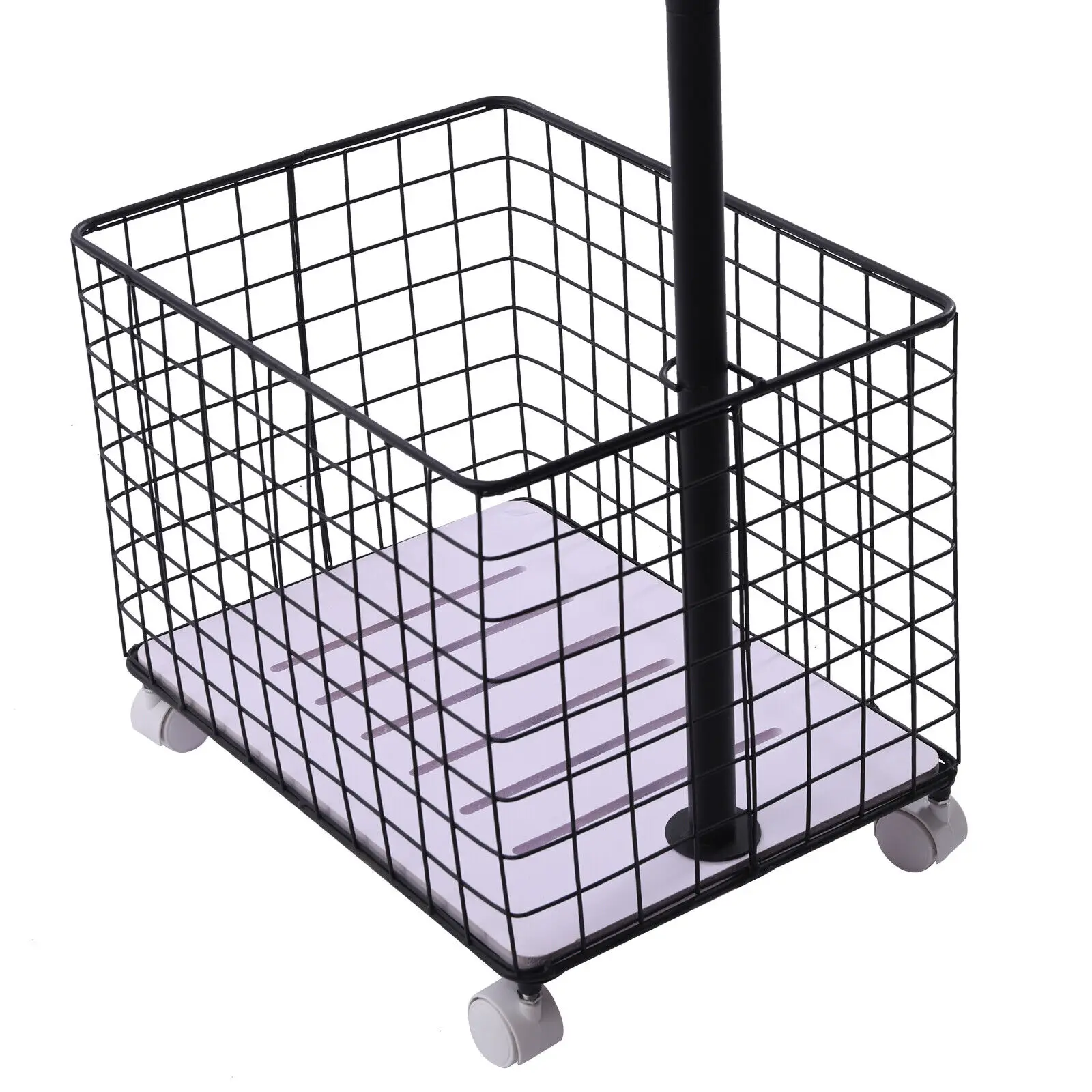 Coat Hat Metal Rack Rolling Wheels Garment Storage Shelf w/ Storage Basket