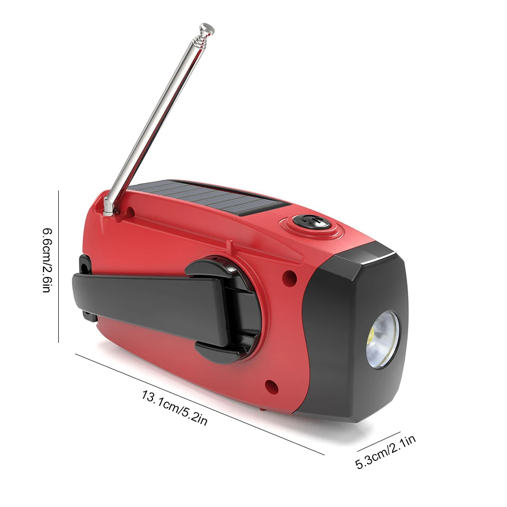 Radio portátil multifunción con manivela, dispositivo Solar, USB, FM/AM/WB, linterna de emergencia, Banco de energía, 2000mAh