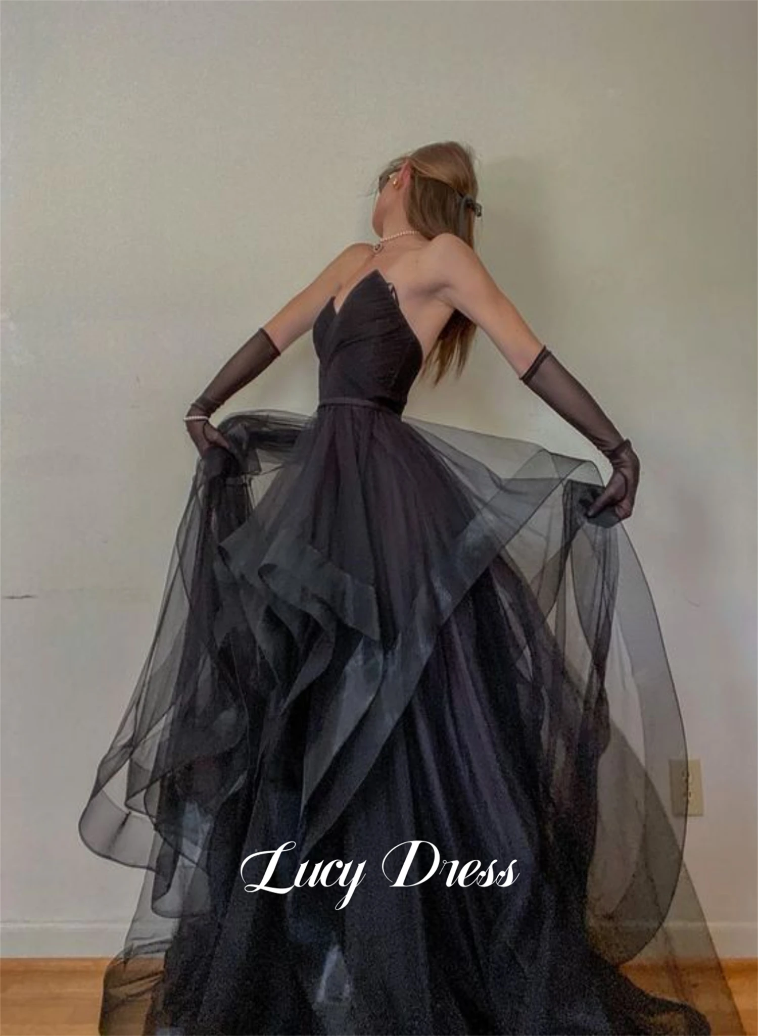 Wedding Party Dress Line A Evening Mesh Black Robe De Soiree Femmes Cocktail Dresses Customized Women Elegant Woman Prom Long