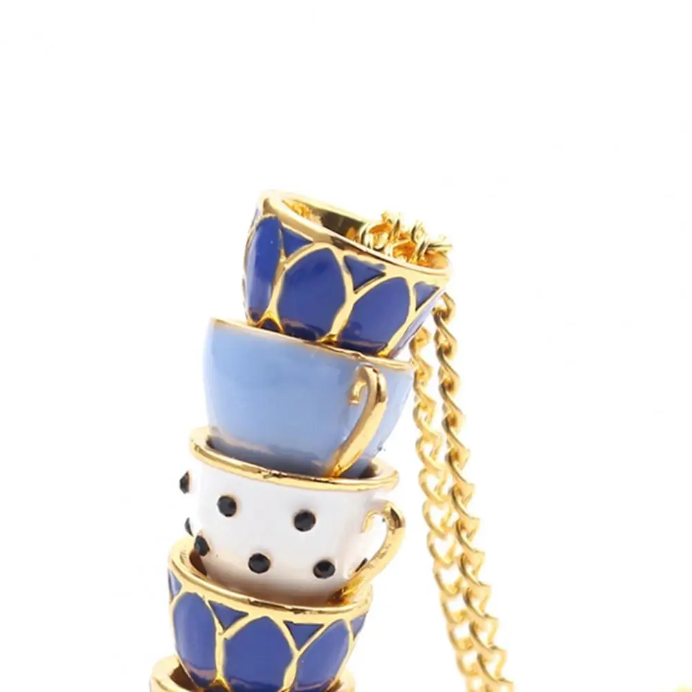 Pendant Necklace Enamel Style Teacup Design Alloy Women Long Necklace for Sweater Chain Jewelry Fashion Women's Necklace