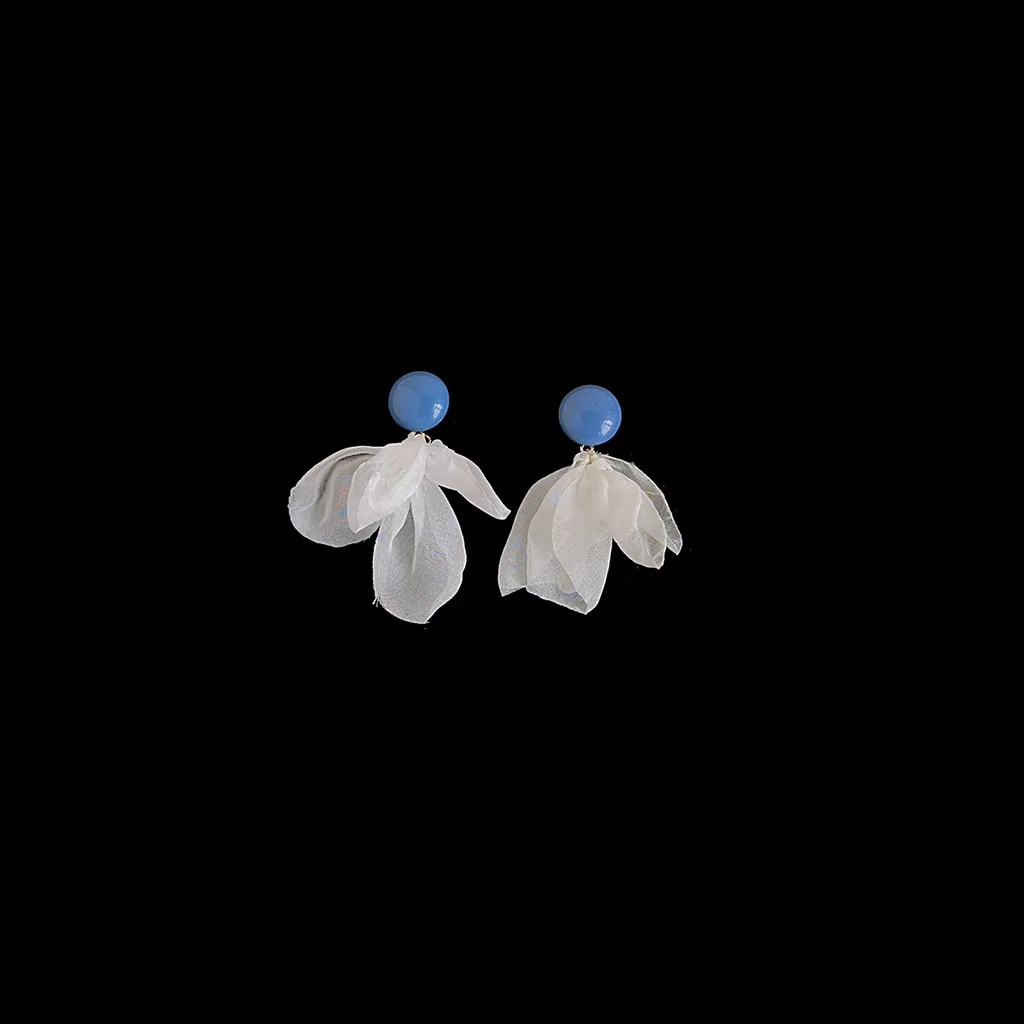 DIY accessories Super fairy fabric tassel earrings women's long sweet temperament bridal earrings personalized fashion show face view 6