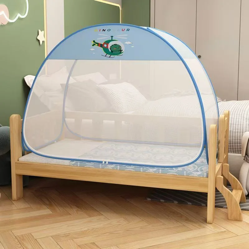 Cartoon Style Crib Mosquito Net Yurt-type Install-free Large Space Kids Mosquito Net Full Bottom Anti-fall Foldable Mosquito Net