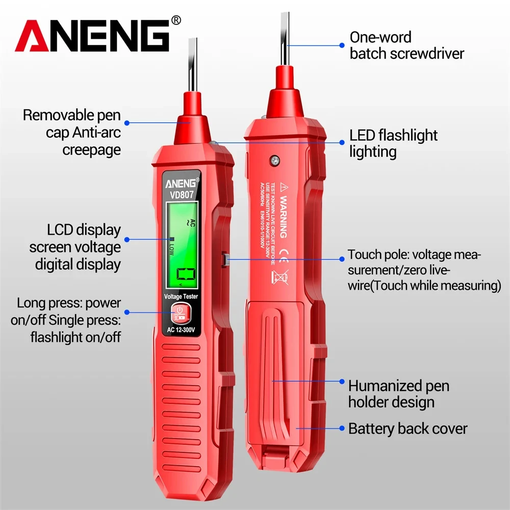 VD807 One-word Induction Portable 50/60Hz Smart Electric Pen Tester NCV Sensor AC 12-300V Non-contact Wire Detector Tools view 5